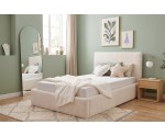 Einzelbett 100x200 cm mit glattem Kopfteil, Stauraum und Lattenrost mit Metallrahmen, Polsterbett AZURO S05