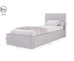 Einzelbett 100x200 cm mit glattem Kopfteil, Stauraum und Lattenrost mit Metallrahmen, Polsterbett AZURO S05
