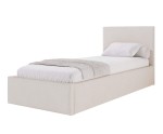 Singlebett 120x200 cm mit glattem Kopfteil, Lattenrost und Bettkasten, Polsterbett AZURO S05