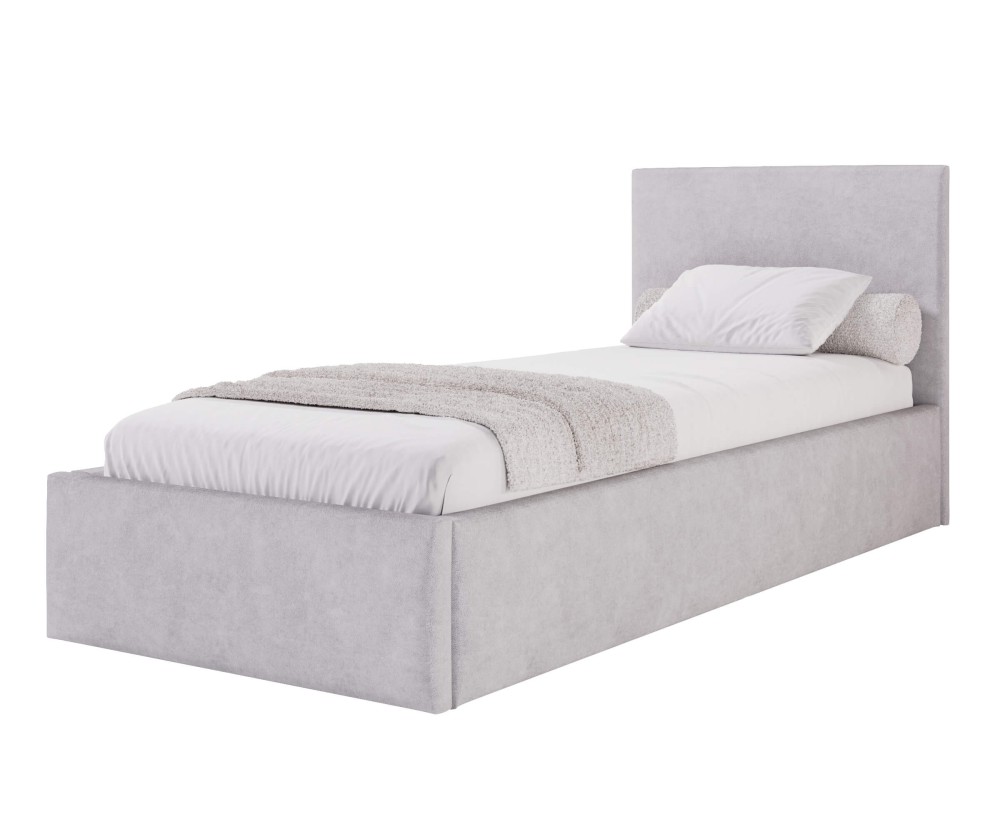 Singlebett 120x200 cm mit glattem Kopfteil, Lattenrost und Bettkasten, Polsterbett AZURO S05