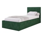 Singlebett 120x200 cm mit glattem Kopfteil, Lattenrost und Bettkasten, Polsterbett AZURO S05