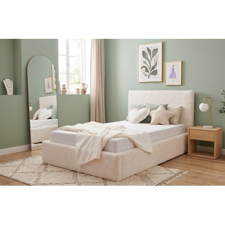 Einzelbett 100x200 cm mit glattem Kopfteil, Stauraum und Lattenrost mit Metallrahmen, Polsterbett AZURO S05