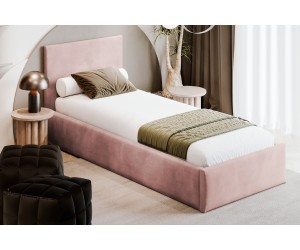 Singlebett 120x200 cm mit glattem Kopfteil, Lattenrost und Bettkasten, Polsterbett AZURO S05