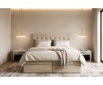 Boxspringbett 140x200 cm, Ehebett, Hotelbett, Kopfteil mit Knopfheftung, PARIS 4K