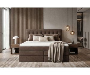 Boxspringbett 140x200 cm, Ehebett, Hotelbett, Kopfteil mit Knopfheftung, PARIS 4K