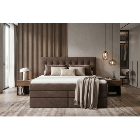 Boxspringbett 140x200 cm, Ehebett, Hotelbett, Kopfteil mit Knopfheftung, PARIS 4K