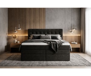 Boxspringbett 180x200 cm, Ehebett, Hotelbett, Kopfteil mit Knopfheftung, PARIS 4K