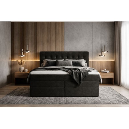 Boxspringbett 180x200 cm, Ehebett, Hotelbett, Kopfteil mit Knopfheftung, PARIS 4K