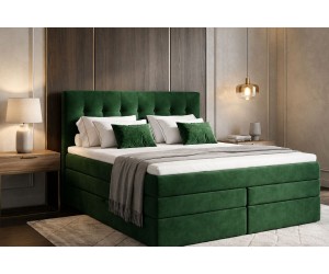 Kontinentalbett 200x200 cm, Ehebett, Hotelbett, Kopfteil mit Knopfheftung, PARIS 4K