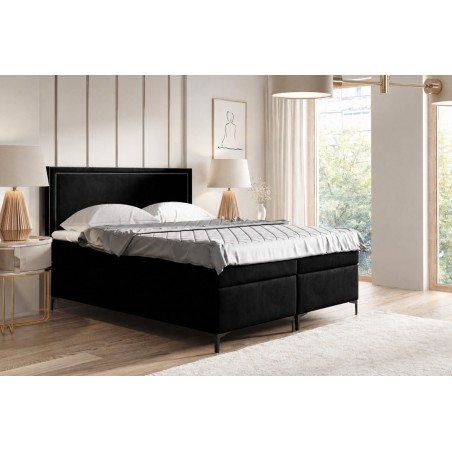 Boxspringbett 140x200 cm, Ehebett, Hotelbett mit Kopfteil und Bettkasten, PRESTO 1M