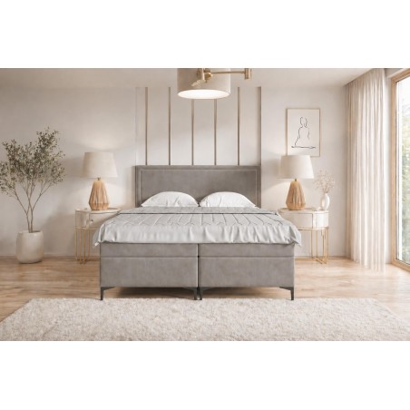 Designer-Bett 200x200 cm für Schlafzimmer, Ehebett, Hotelbett, Kopfteil mit Polsternagelband, PRESTO 1M