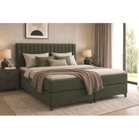 Boxspringbett 140x200 cm, Ehebett, Hotelbett, vertikale Nähte am Kopfteil, ANTONINA 1M