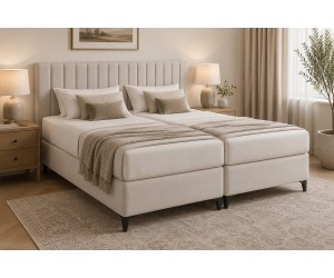 Boxspringbett 200x200 cm, Ehebett, Hotelbett, vertikale Nähte am Kopfteil, ANTONINA 1M