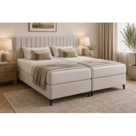 Boxspringbett 200x200 cm, Ehebett, Hotelbett, vertikale Nähte am Kopfteil, ANTONINA 1M