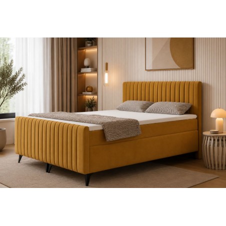 Boxspringbett 140x200 cm, Ehebett, Hotelbett, mit Kopfteil, Fußteil und Bettkasten, ANTONINA 2M