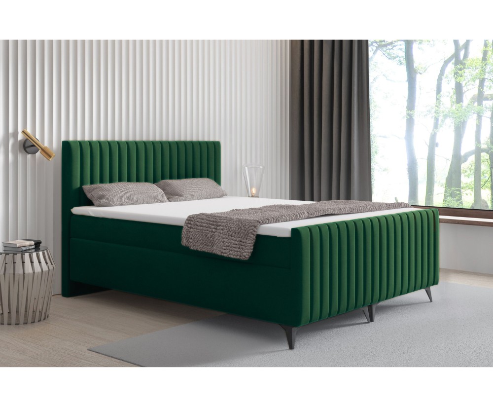 Kontinentalbett 160x200 cm, Ehebett, Hotelbett, mit Kopfteil, Fußteil und Bettkasten, ANTONINA 2M
