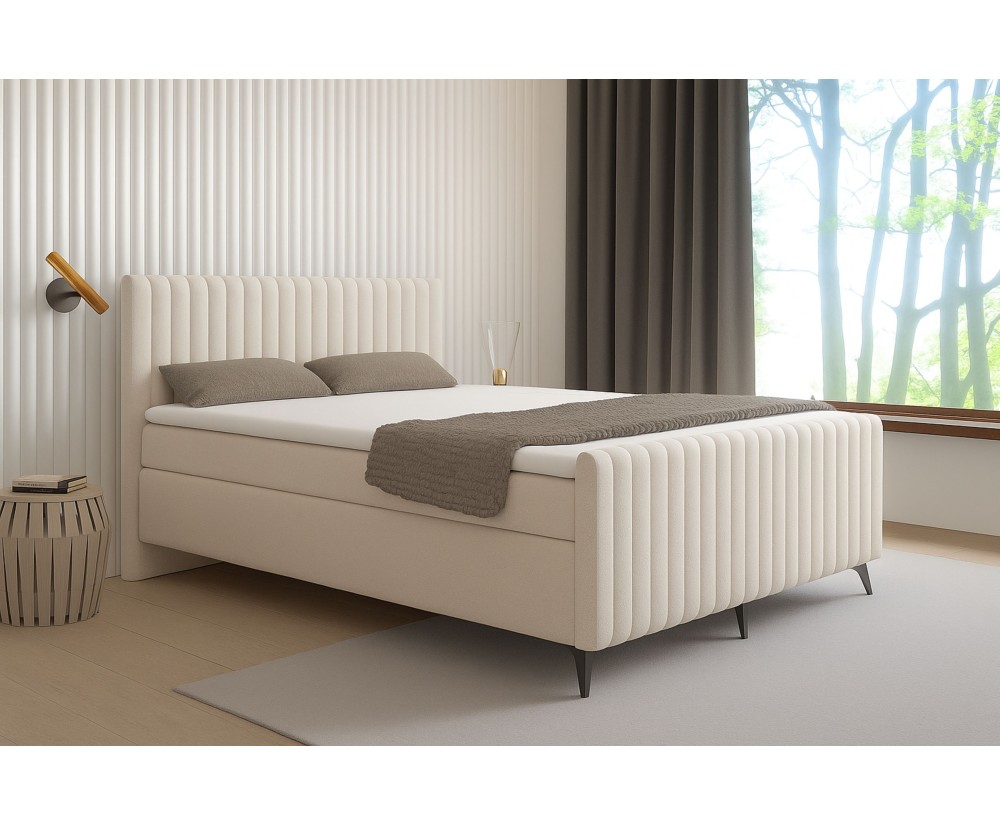 Kontinentalbett 160x200 cm, Ehebett, Hotelbett, mit Kopfteil, Fußteil und Bettkasten, ANTONINA 2M