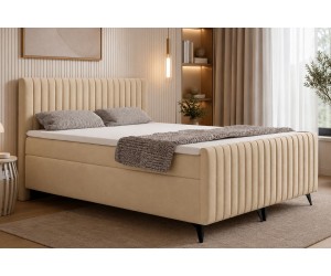 Kontinentalbett 160x200 cm, Ehebett, Hotelbett, mit Kopfteil, Fußteil und Bettkasten, ANTONINA 2M