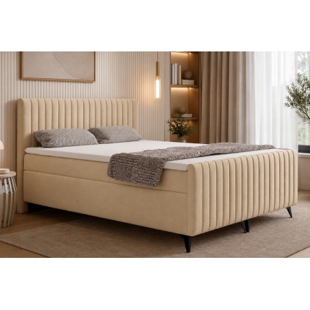 Kontinentalbett 160x200 cm, Ehebett, Hotelbett, mit Kopfteil, Fußteil und Bettkasten, ANTONINA 2M