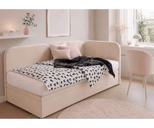 Polsterbett 80x200 cm, Seitenblende und Kopfteil abgerundet, Eckbett OLIVIA 3R