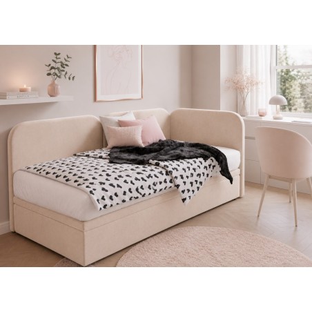 Polsterbett 80x200 cm, Seitenblende und Kopfteil abgerundet, Eckbett OLIVIA 3R