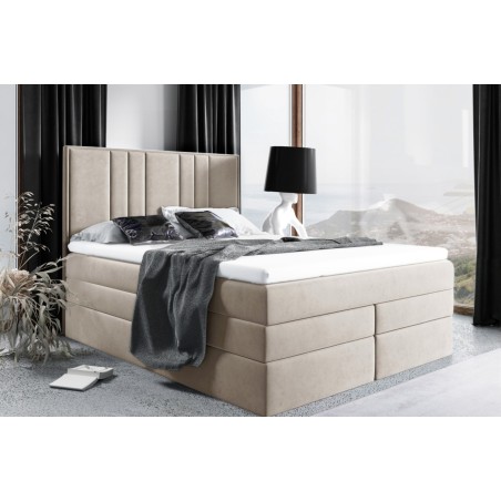 Boxspringbett 140x200 cm, Ehebett mit Bettkasten, hohes Kopfteil, MAGNUS 22B
