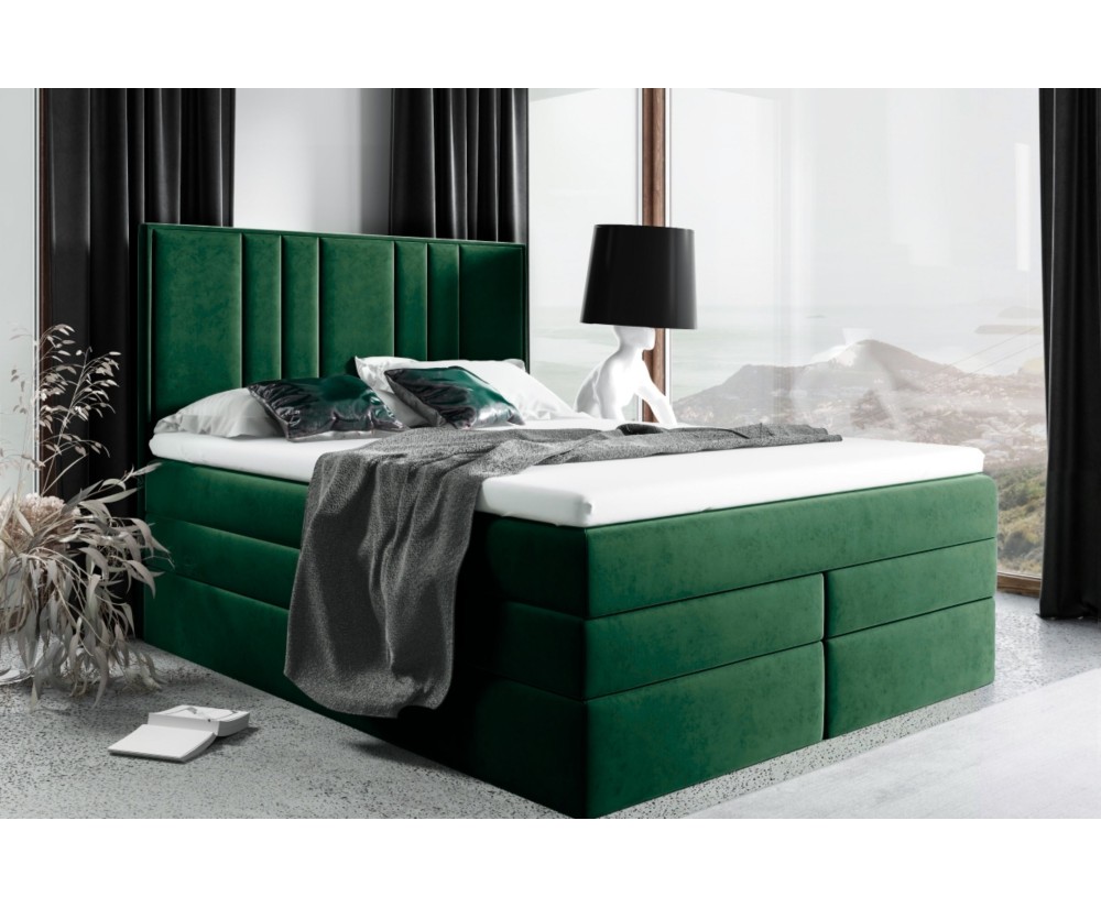Modernes Kontinentalbett 160x200 cm, Doppelbett mit 2 Matratzen, hohes Kopfteil, MAGNUS 22B