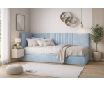 Jugendbett 80x200 cm, Polsterbett, Einzelbett mit Bettkasten, Kopfteil und Seitenblende, SPEED 1R