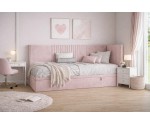 Jugendbett 80x200 cm, Polsterbett, Einzelbett mit Bettkasten, Kopfteil und Seitenblende, SPEED 1R