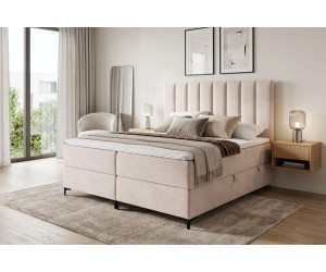 PREMIUM-Boxspringbett in Überlänge 200x220 cm für Schlafzimmer, Komfortgröße, Ehebett mit Bettkasten, BARCELONA 1M
