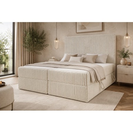 Boxspringbett 140x200 cm mit Cordbezug, Bettkasten und Matratze, Schlafzimmerbett NEAPOL 1M
