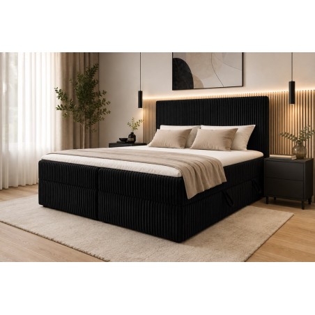 Kontinentalbett 160x200 cm mit hohem Kopfteil, Cordbezug, und 2 Bettkästen, Doppelbett NEAPOL 1M