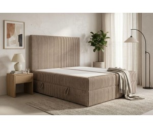 Großes Schlafzimmerbett 200x200 cm mit 2 Bettkästen und Cordbezug, Matratze zur Wahl, Kontinentalbett NEAPOL 1M