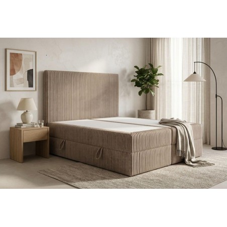 Großes Schlafzimmerbett 200x200 cm mit 2 Bettkästen und Cordbezug, Matratze zur Wahl, Kontinentalbett NEAPOL 1M