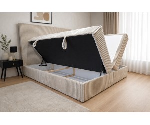 Elegantes Kontinentalbett 160x200 cm mit hohem Kopfteil, 2 Bettkästen, Cordbezug TILIA 03 Beige, Doppelbett NEAPOL 1M