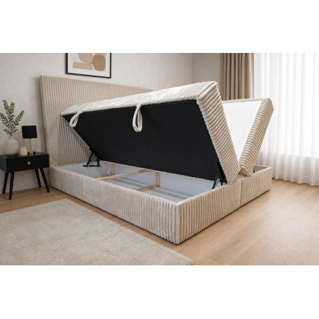 Elegantes Kontinentalbett 160x200 cm mit hohem Kopfteil, 2 Bettkästen, Cordbezug TILIA 03 Beige, Doppelbett NEAPOL 1M