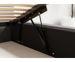 Jugendbett 90x200 cm mit Bettkasten, Lattenrost und pflegeleichtem Stoff, vom Fußteil geöffnet, AZURO S11