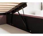 Jugendbett 90x200 cm mit Bettkasten, Lattenrost und pflegeleichtem Stoff, vom Fußteil geöffnet, AZURO S11