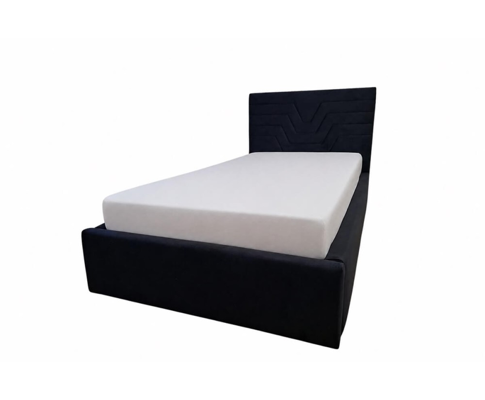 Jugendbett 90x200 cm mit Bettkasten, Lattenrost und pflegeleichtem Stoff, vom Fußteil geöffnet, AZURO S11