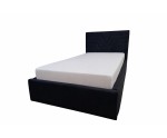 Jugendbett 90x200 cm mit Bettkasten, Lattenrost und pflegeleichtem Stoff, vom Fußteil geöffnet, AZURO S11