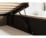 Singlebett 120x200 cm mit Bettkasten und Lattenrost, vom Fußteil geöffnet, Polsterbett AZURO S11