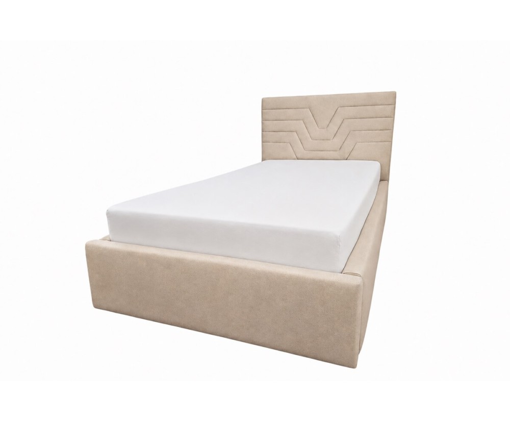 Singlebett 120x200 cm mit Bettkasten und Lattenrost, vom Fußteil geöffnet, Polsterbett AZURO S11