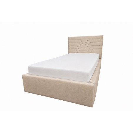 Singlebett 120x200 cm mit Bettkasten und Lattenrost, vom Fußteil geöffnet, Polsterbett AZURO S11