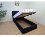 Singlebett 120x200 cm mit Bettkasten und Lattenrost, vom Fußteil geöffnet, Polsterbett AZURO S11
