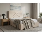 Singlebett 120x200 cm mit Bettkasten und Lattenrost, vom Fußteil geöffnet, Polsterbett AZURO S11