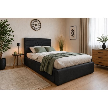 Schwarzes Polsterbett 100x200 cm mit Stauraum und Lattenrost, vom Fußende zu öffnen, in Riviera 100, Einzelbett AZURO S11