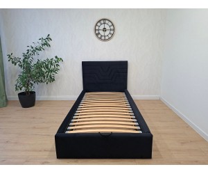 Schwarzes Polsterbett 100x200 cm mit Stauraum und Lattenrost, vom Fußende zu öffnen, in Riviera 100, Einzelbett AZURO S11