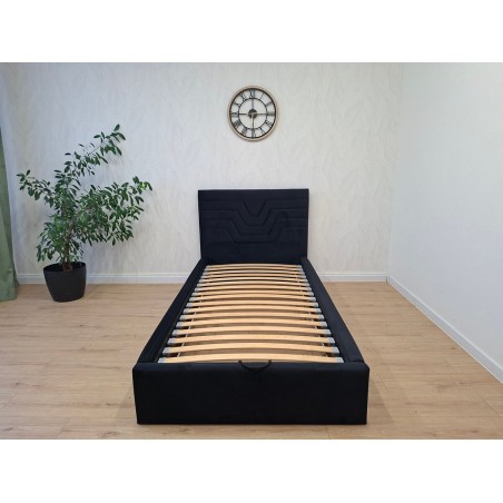 Schwarzes Polsterbett 100x200 cm mit Stauraum und Lattenrost, vom Fußende zu öffnen, in Riviera 100, Einzelbett AZURO S11