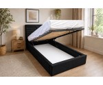 Schwarzes Polsterbett 100x200 cm mit Stauraum und Lattenrost, vom Fußende zu öffnen, in Riviera 100, Einzelbett AZURO S11