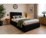 Schwarzes Polsterbett 100x200 cm mit Stauraum und Lattenrost, vom Fußende zu öffnen, in Riviera 100, Einzelbett AZURO S11